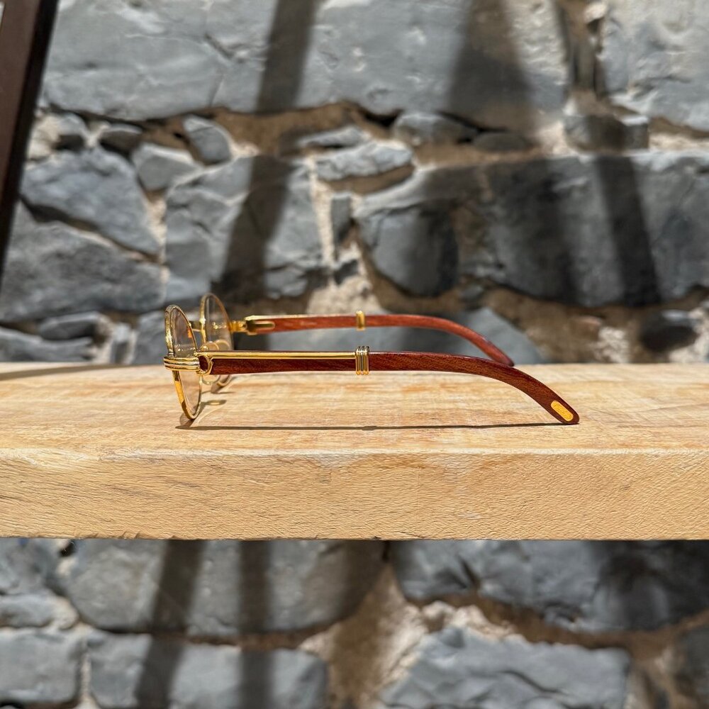 Must de Cartier Vintage Giverny Gold Plated Round Bubinga Wood Sunglasses - Picture 4 of 16